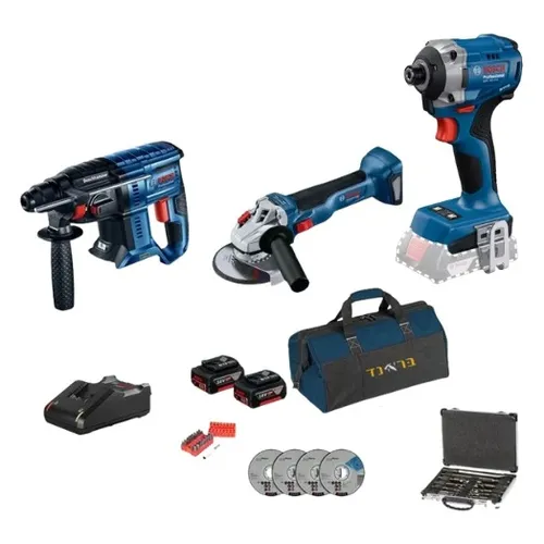 סט 3 כלים + שתי סוללות ואביזרים GWS+GBH+GDR – סטים