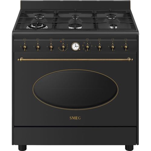 SMEG CO90 Black – תנור משולב כיריים גז 6 מבערים ברוחב 90 ס״מ עיצוב קולוניאלי יוקרתי  חדש 2026