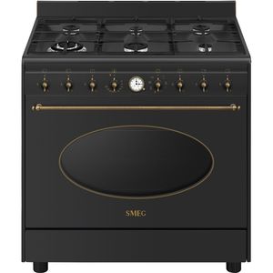 SMEG CO90 Black – תנור משולב כיריים גז 6 מבערים ברוחב 90 ס״מ עיצוב קולוניאלי יוקרתי  חדש 2026