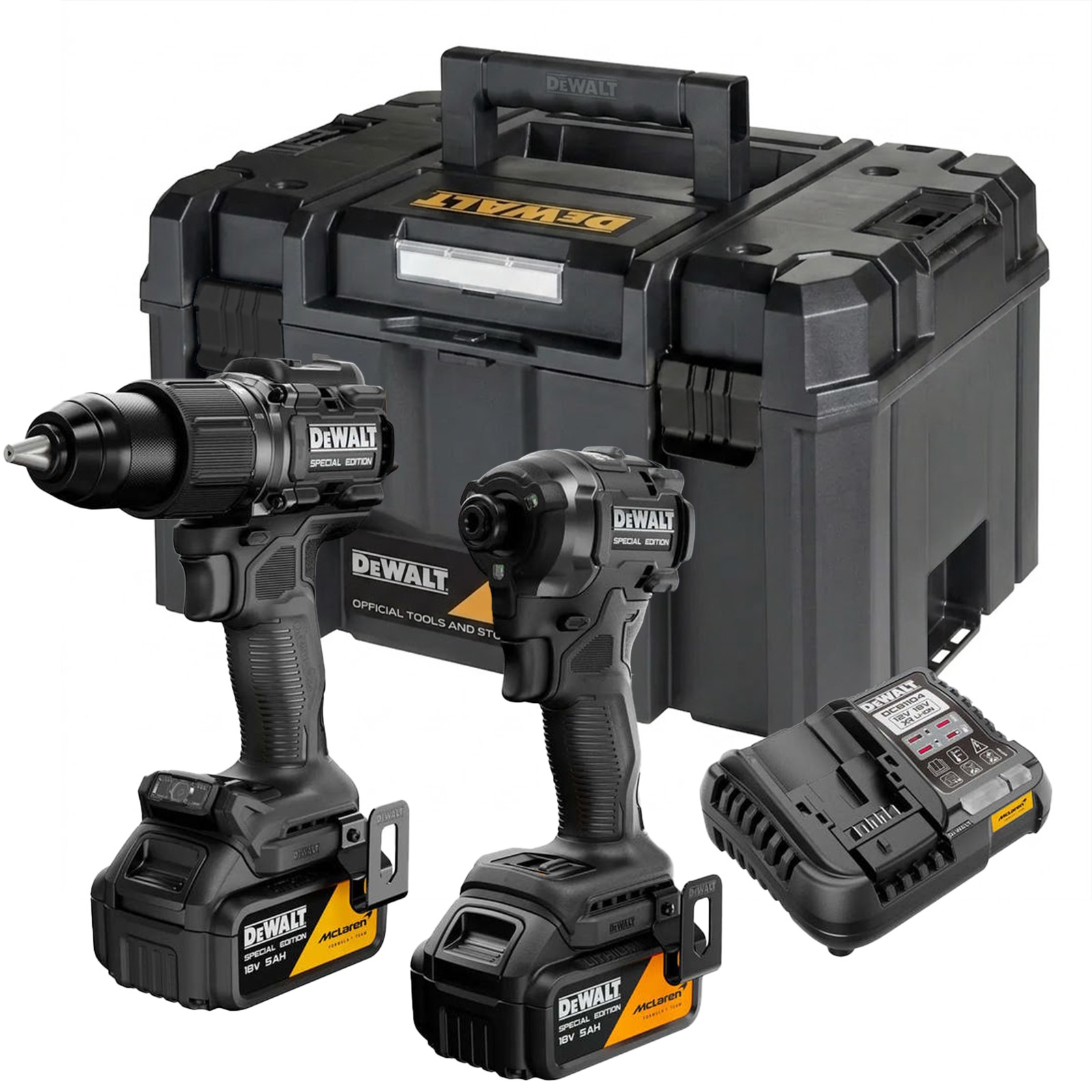 סט מקלארן DeWALT 18V 5Ah – מברגת אימפקט DCF86M + מקדחה רוטטת DCD86M + 2 סוללות וארגז עמוק