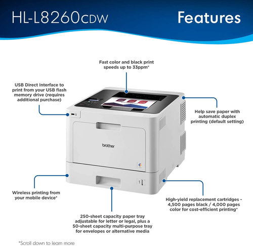 מדפסת לייזר צבעונית אלחוטית Brother HL L8260CDW