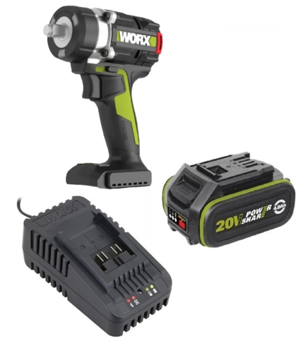 גוף מפתח רטיטה נטען 20V בראשלס 700NM כולל סוללה 4AH ומטען דגם WORX WU270.9