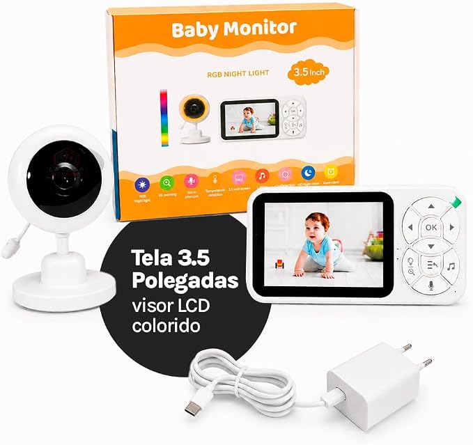 מוניטור וידאו לתינוק 3.5 אינץ׳ ללא Wi-Fi עם תאורת לילה RGB