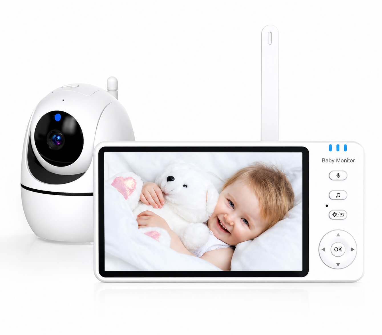 מוניטור וידאו לתינוק 5 אינץ׳ HD ללא Wi-Fi עם מצלמת PTZ