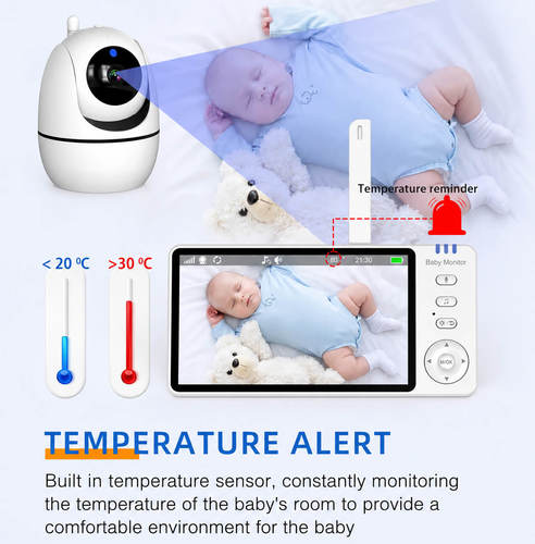 מוניטור וידאו לתינוק 5 אינץ׳ HD ללא Wi-Fi עם מצלמת PTZ