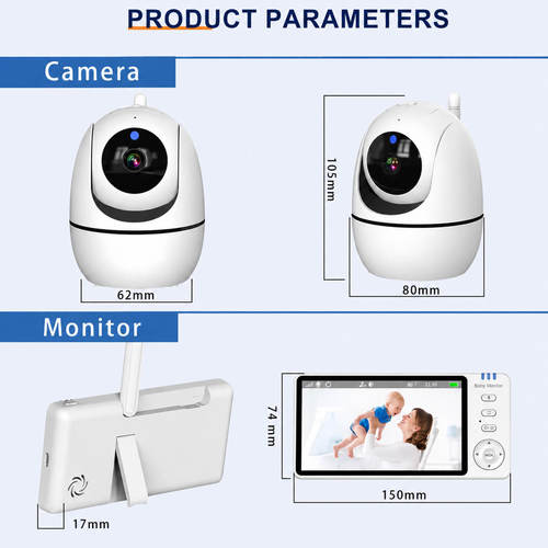 מוניטור וידאו לתינוק 5 אינץ׳ HD ללא Wi-Fi עם מצלמת PTZ