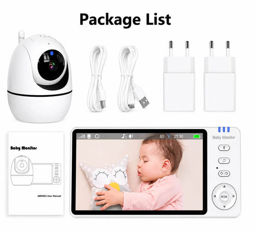מוניטור וידאו לתינוק 5 אינץ׳ HD ללא Wi-Fi עם מצלמת PTZ