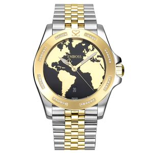 שעון יד לגבר EMBOSS Save The Planet יהלומים זהב-כסף שיבוץ גלגל EYSPMASYBM2046