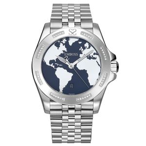 שעון יד לגבר EMBOSS Save The Planet יהלומים לוח כחול שיבוץ גלגל EYSPMASSNMS046