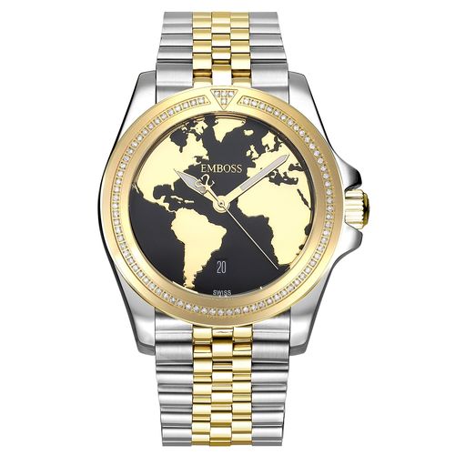 שעון יד לגבר EMBOSS Save The Planet יהלומים זהב-כסוף שיבוץ טבעת EYSPMASYBM2080 – שעוני גברים EMBOSS
