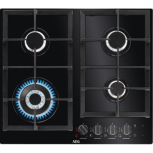 AEG כיריים גז זכוכית 60 ס"מ Step Power עם טיימר מובנה HKB64550NB בצבע שחור