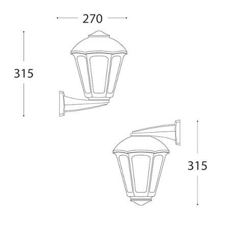 פנס גינה E27 קיר GIAMPY-S שחור fumagalli
