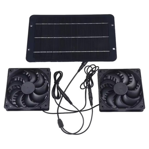 מאוורר סולארי כפול 12V עם פאנל סולארי 10W לחממות, לולים ומחסנים