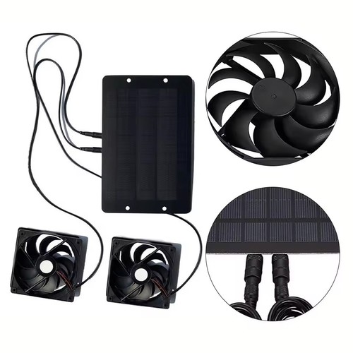מאוורר סולארי כפול 12V עם פאנל סולארי 10W לחממות, לולים ומחסנים