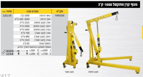 מנוף קרן 1 טון מתקפל מקצועי  - KASCO