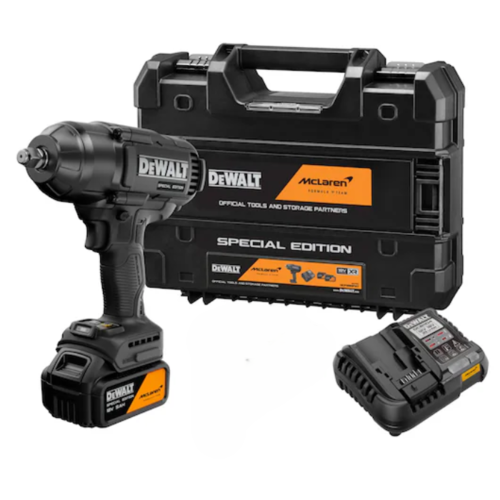 סט מפתח אימפקט עוצמתי ''18V 1/2 + DEWALT X MCLAREN + סוללה 1 5A + מטען + מזוודה  - יבואן רשמי