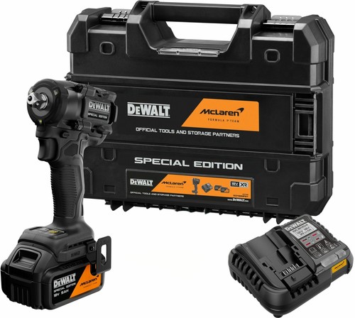 מפתח רטיטה 18V + סוללה 1 5A + מטען + מזוודה - מהדורת MCLAREN DEWALT  - יבואן רשמי
