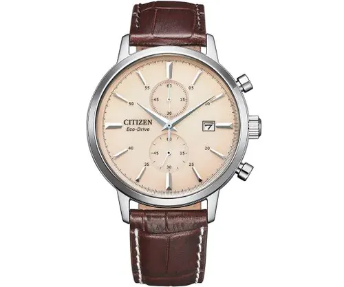 שעון כרונוגרף סולארי לגבר עם רצועת עור Citizen Eco-Drive