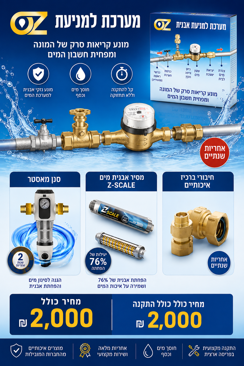 מערכת להפחתת אבנית בבית כולל הרכבה