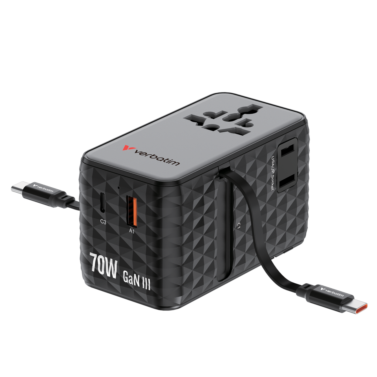 מתאם נסיעות Verbatim 70W GaN III Travel Adapter Black 30186 ורבטים