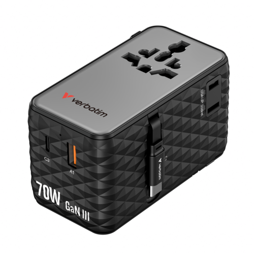 מתאם נסיעות Verbatim 70W GaN III Travel Adapter Black 30186 ורבטים