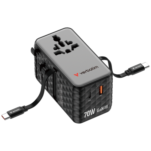 מתאם נסיעות Verbatim 70W GaN III Travel Adapter Black 30186 ורבטים