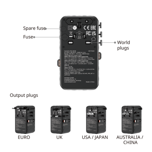 מתאם נסיעות Verbatim 70W GaN III Travel Adapter Black 30186 ורבטים