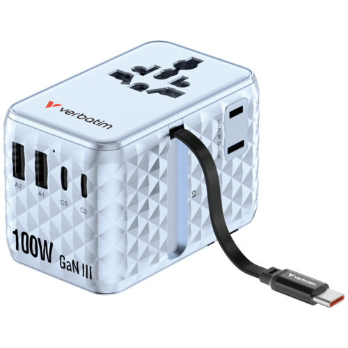 מתאם נסיעות Verbatim 100W GaN III Travel Adapter Blue 30192 ורבטים