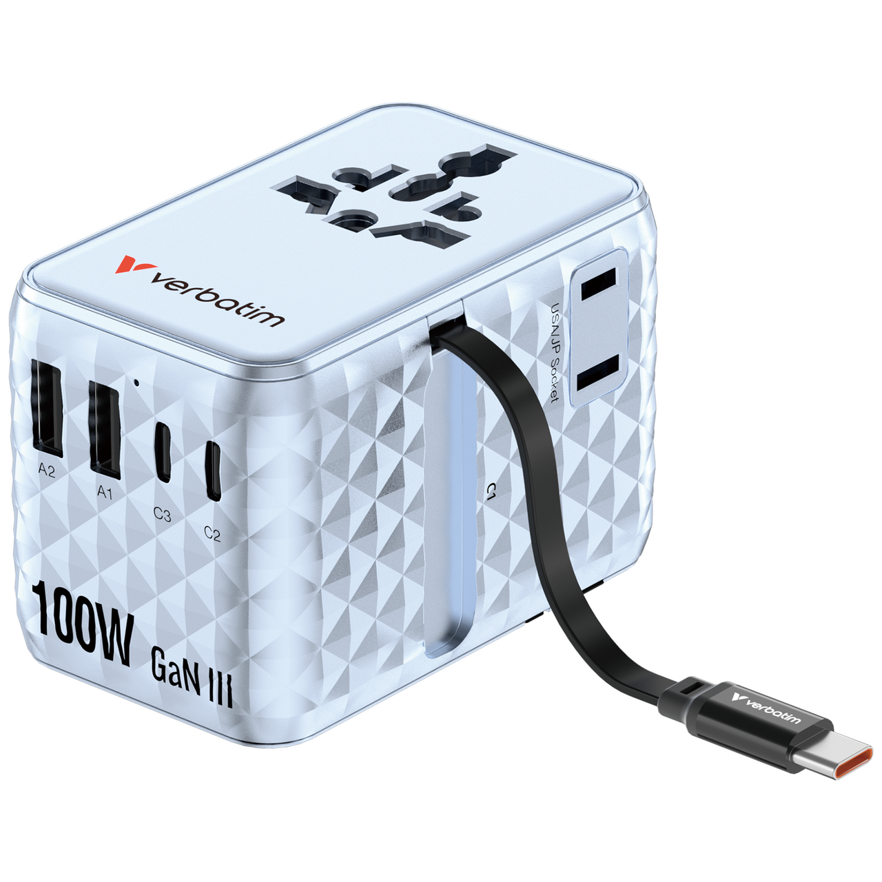 מתאם נסיעות Verbatim 100W GaN III Travel Adapter Blue 30192 ורבטים