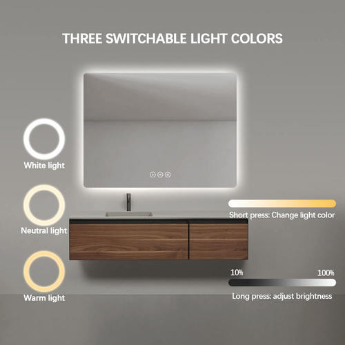 מראה לאמבטיה עם תאורת LED ומפיג אדים + Bluetooth – ללא מסגרת מלבנית - 80*60