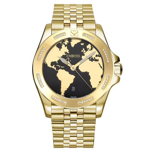 שעון יד לגבר EMBOSS Save The Planet יהלומים זהב שיבוץ גלגל EYSPMAYGBMY046 – שעוני גברים EMBOSS