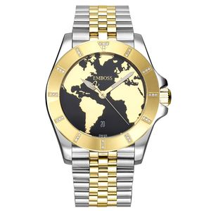 שעון יד לגבר EMBOSS Save The Planet יהלומים זהב-כסף שיבוץ שמש EYSPMASYBM2037