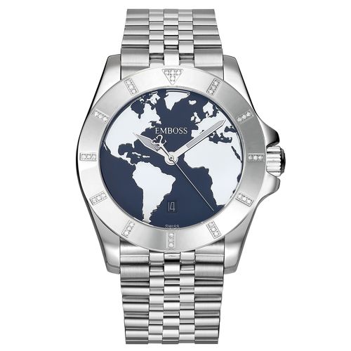 שעון יד לגבר EMBOSS Save The Planet יהלומים לוח כחול שיבוץ שמש EYSPMASSNMS037 – שעוני גברים EMBOSS