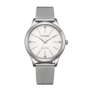 שעון כסוף אלגנטי Eco Drive לאישה EM1220-82A | סיטיזן Citizen