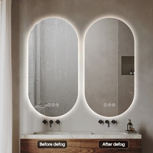 מראה לאמבטיה עם תאורת LED ומפיג אדים + Bluetooth – ללא מסגרת אובלית - 60*100 ס