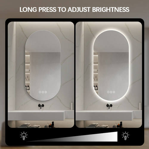 מראה לאמבטיה עם תאורת LED ומפיג אדים + Bluetooth – ללא מסגרת אובלית - 60*80 ס