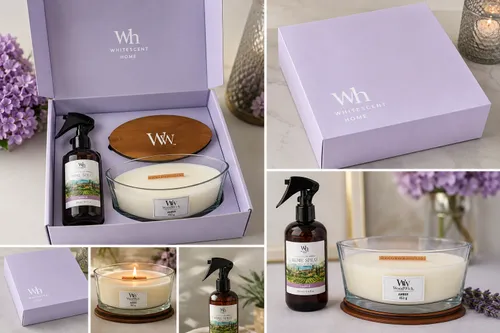 Violet Box – מארז מתנה יוקרתי עם נר WoodWick ומבשם אווירה 250 מ״ל