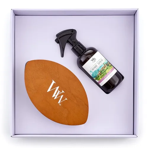 מארז Violet Box פתוח עם נר אליפטי WoodWick ומבשם אווירה