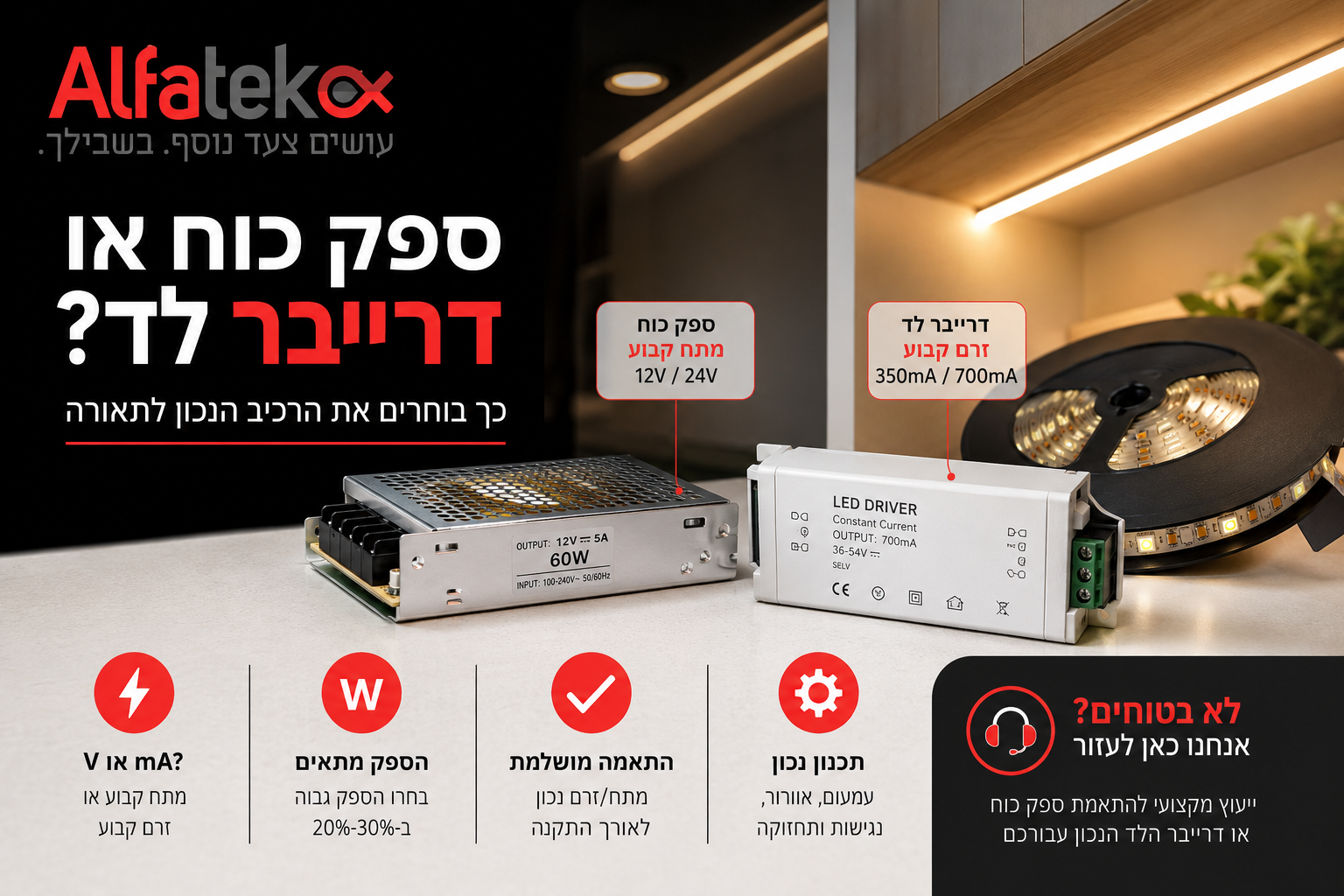 ספק כוח או דרייבר לד? כך בוחרים את הרכיב הנכון לתאורה