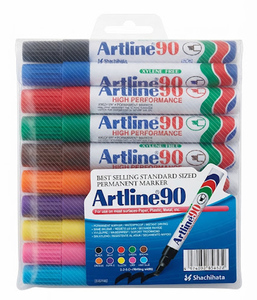 מארז 10 טוש ארטליין 90 שטוח/מעורב צבעים/ Artline