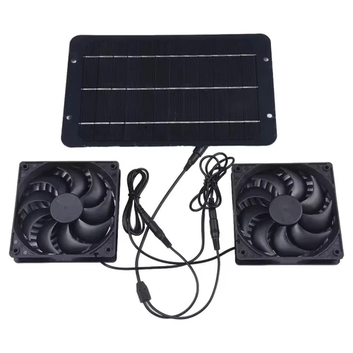 מאוורר סולארי כפול 12V עם פאנל 10W - לחממות, לולים ומחסנים