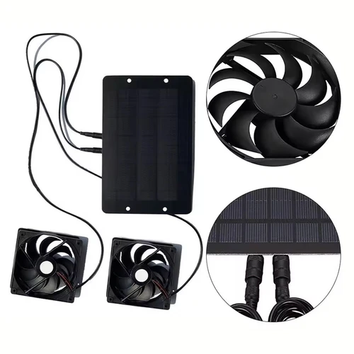 מאוורר סולארי כפול 12V עם פאנל 10W - לחממות, לולים ומחסנים