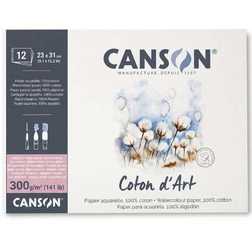בלוק אקוורל 100% כותנה 300 גרם, 23/31 סמ Canson Coton d'Art
