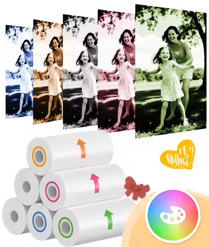 6 גלילי נייר הדפסה תרמי בגוונים צבעוניים למצלמות ילדים מדפיסות