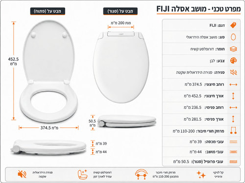 מושב אסלה כבד טריקה שקטה דגם FIJI פיג'י