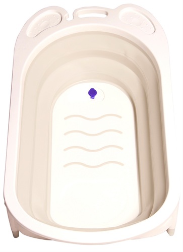 אמבטיה מתקפלת לתינוק עם רגלים מתקפלות ומונע החלקה - לבן/אפור