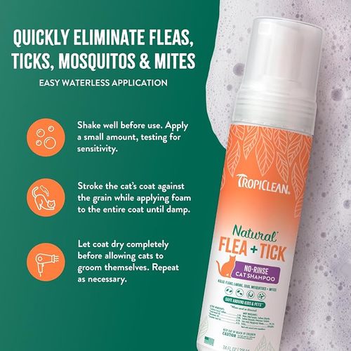 TropiClean Flea+Tick No-Rinse Cat Shampoo 218ml