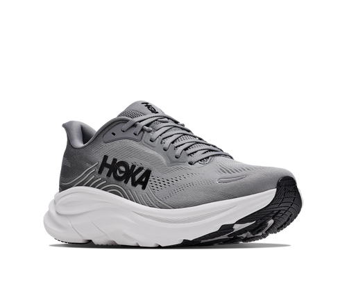 נעלי ריצה HOKA Clifton 11 Wide לגברים HOK308M-GLCT בגוון אפור גלקטי/כוכבים - מבט צד על סוליית CMEVA גבוהה ברוחב 2E לריצת כביש - בשימוש