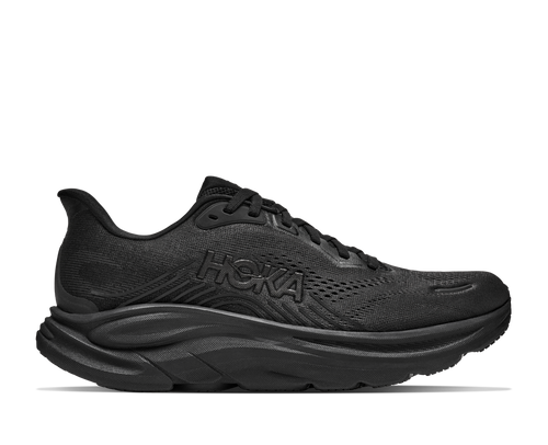 נעלי ריצה HOKA Clifton 11 Wide לגברים HOK308M-BBLC בשחור מלא - מבט צד על סוליית CMEVA גבוהה ברוחב 2E לריצת כביש יומיומית