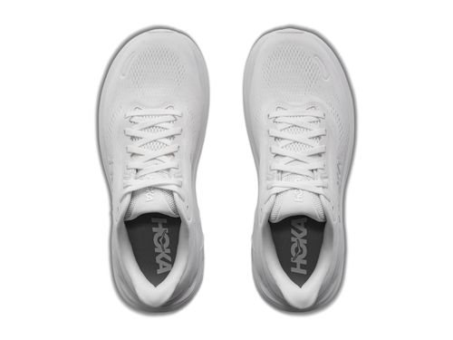 נעלי ריצה HOKA Clifton 11 Wide לנשים HOK308W-WWH בלבן מלא - מבט צד על סוליה גבוהה וחלק עליון מרשת מהונדסת ברוחב D - מבט צד